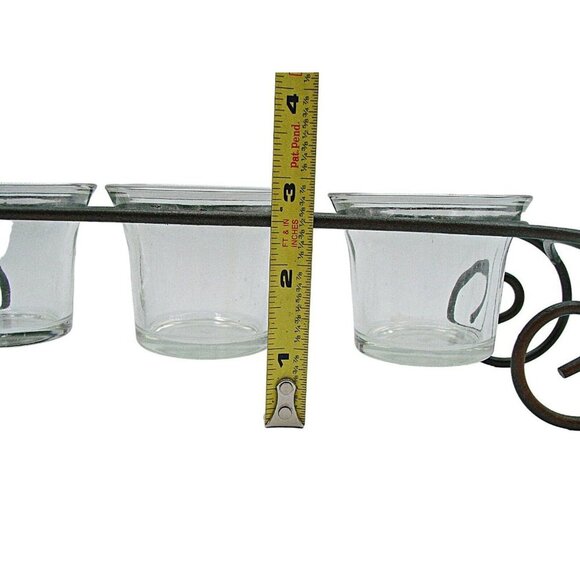 Glass Candle Holder 3 Votive Iron Scroll Mantle Staging Decor Housewarming 11X3" - Picture 8 of 12